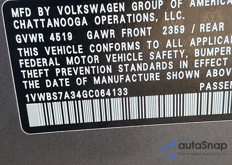 2016 Volkswagen Passat 1.8T Se z USA, uszkodzony, nr VIN 1VWBS7A34GC064133